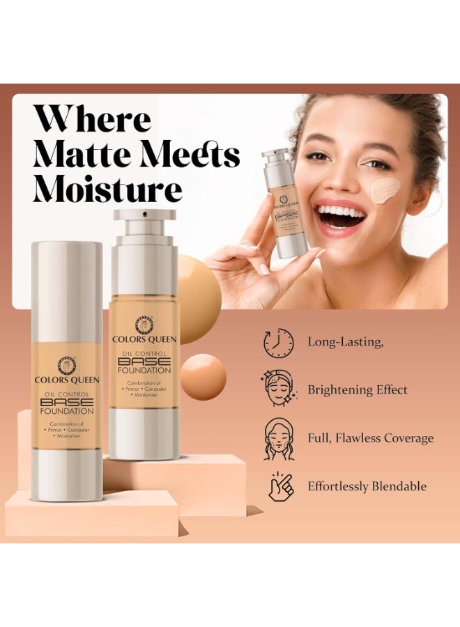 Colors Queen Oil Control Base Foundation | Combination of Primer, Concealer & Moisturizer, Skin Brightening | Water Resistant with Dewy Finish Foundation for Face Makeup (04 - Natural Almonds, 30ml) - Image 2